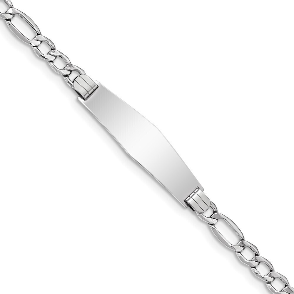 14k White Gold Wg Polished Semi-solid Soft Diamond Shape Figaro Id Bracelet